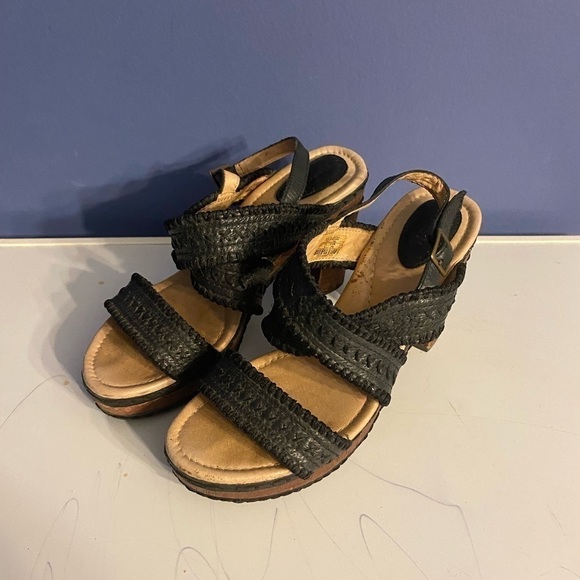 Fossil Bohemian Natural Black Leather Cork Heel Platform Sandal Size 6 - Picture 2 of 8